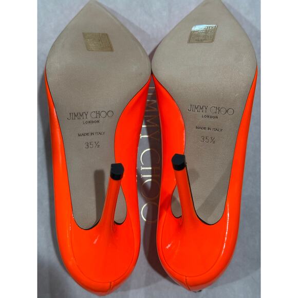 Jimmy Choo Love 100 Neon Orange Patent Leather Pumps Size 35.5 EU - Picture 12 of 13